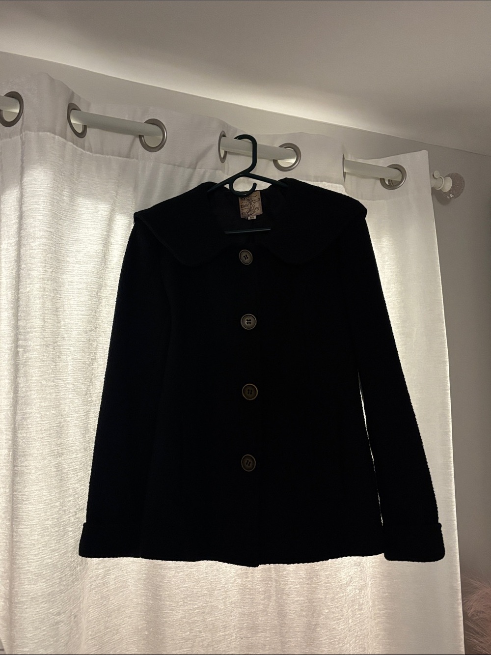 Tulle Black Pea Coat with Rounded Collar